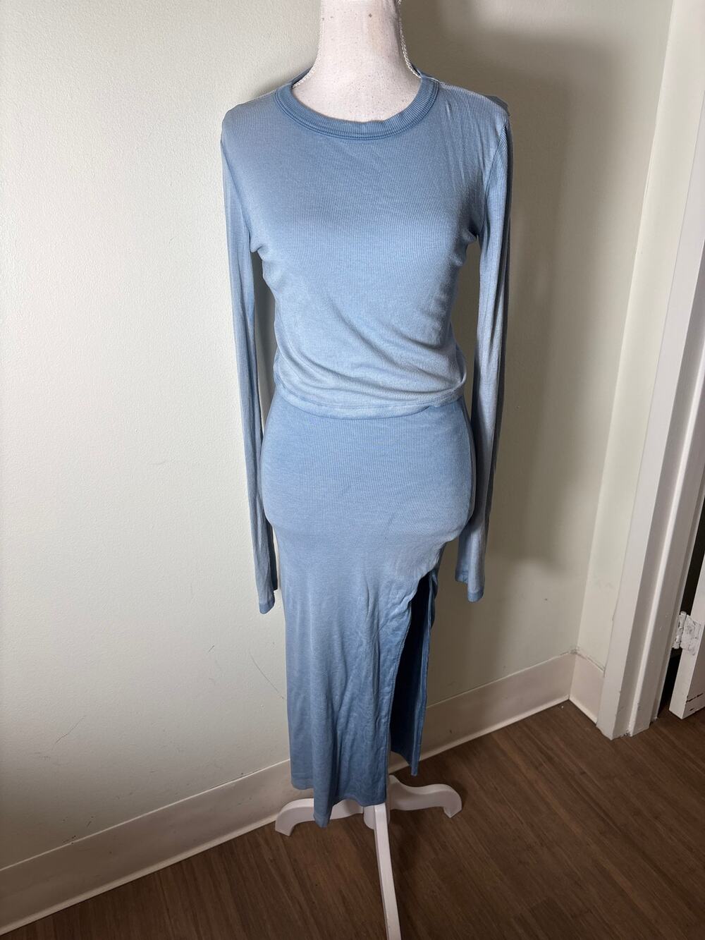 Cotton Citizen Blue Ombre Ribbed Bodycon Skirt Set Sz S